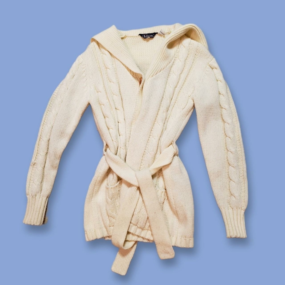 90s Coquette Cottagecore Cream Sweater Belted